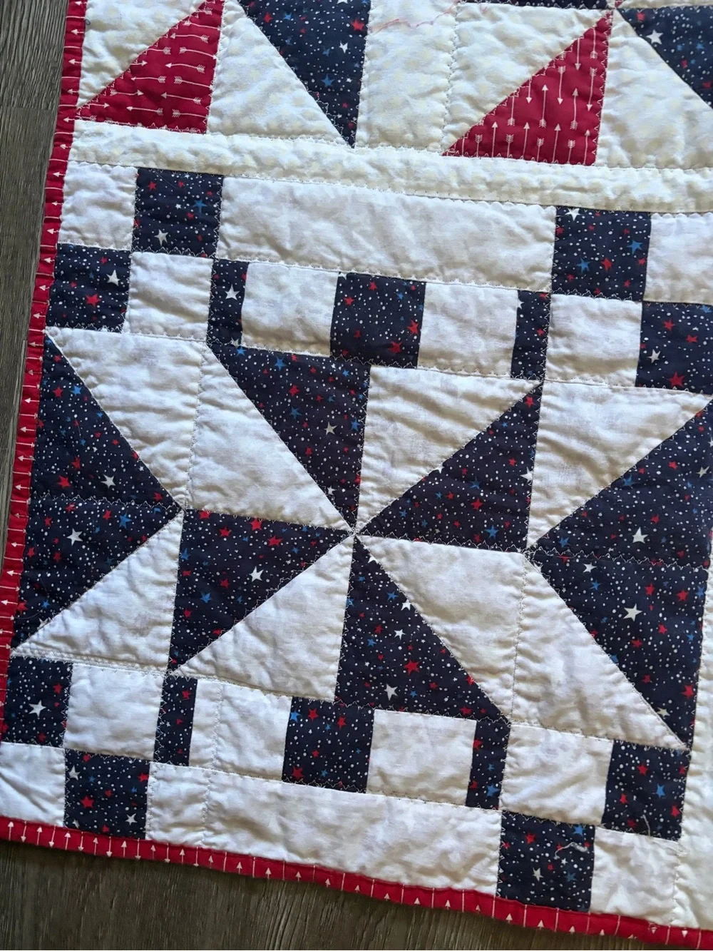 Handcrafted Red, White & Navy Patchwork Quilt - Classic Home Bedding